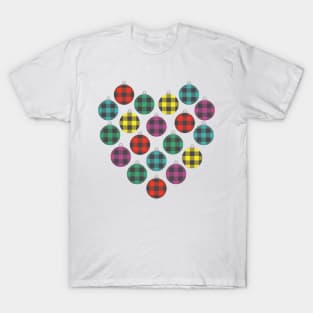 Multi Color Buffalo Plaid Christmas Ornament Filled Heart T-Shirt